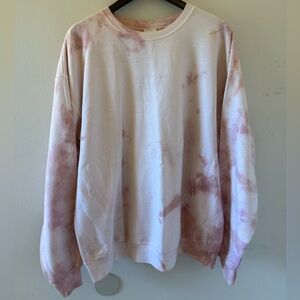 Hanes EcoSmart Crewneck Sweater in Pink and White Tye-Dye